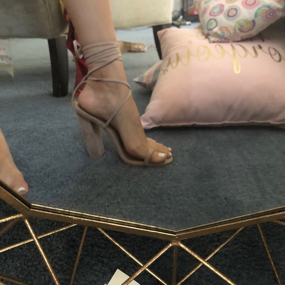 Nude suede lace up block heels - Picture 2 of 2